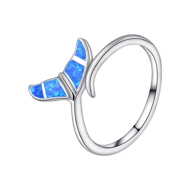 European and American S925 Silver Ocean Fantasy Australian Treasure Women's Ring Fashion Blue Fishtail Jewel Women's Ring