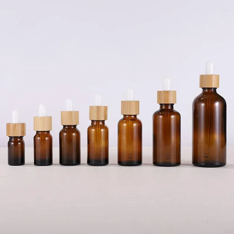 Storage Bottles 5ml 10ml 15ml 20ml 30ml 50ml 100ml Amber Glass Essential Oil Cosmetic Dropper With Eye And Bamboo Cap