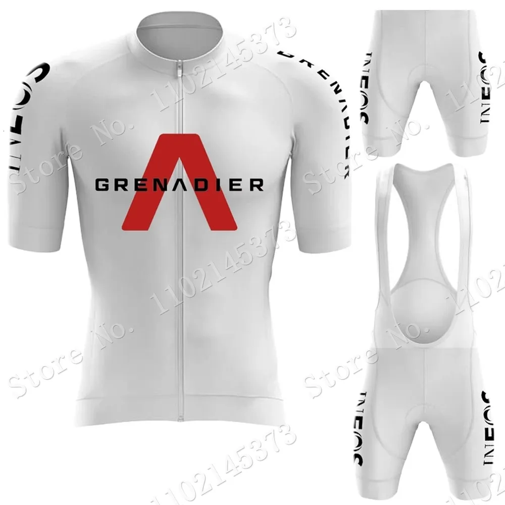 Cykeltröja sätter White Ineos Grenadier Team Set Cykelkläder Road Bike Shirts Suit Bib Shorts MTB Ropa Maillot 230728