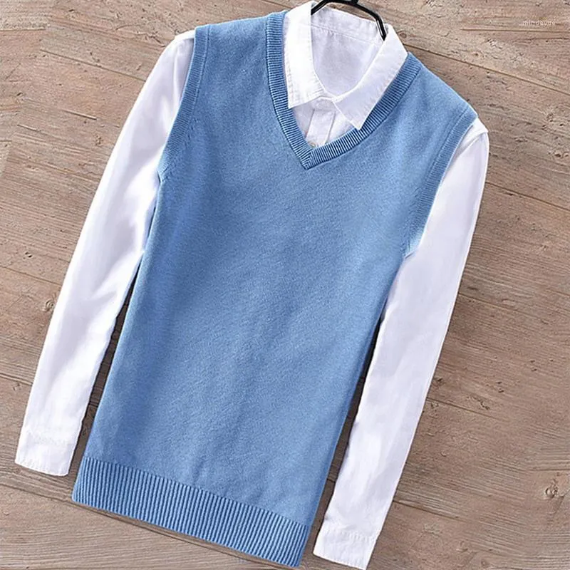 Heren Vesten Hoge Kwaliteit Katoen Effen Kleur Gebreide Trui Vest Mannen Truien Pullover Klassieke Comfortabele Pasvorm V-hals Mouwloze Tops