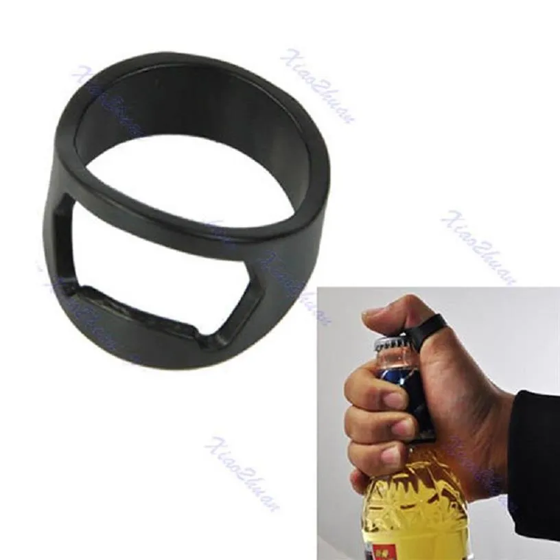 1PC Czarna stalowa stalowa pierścień palca otwieracz do butelek piwo narzędzie E00083 BARD241A