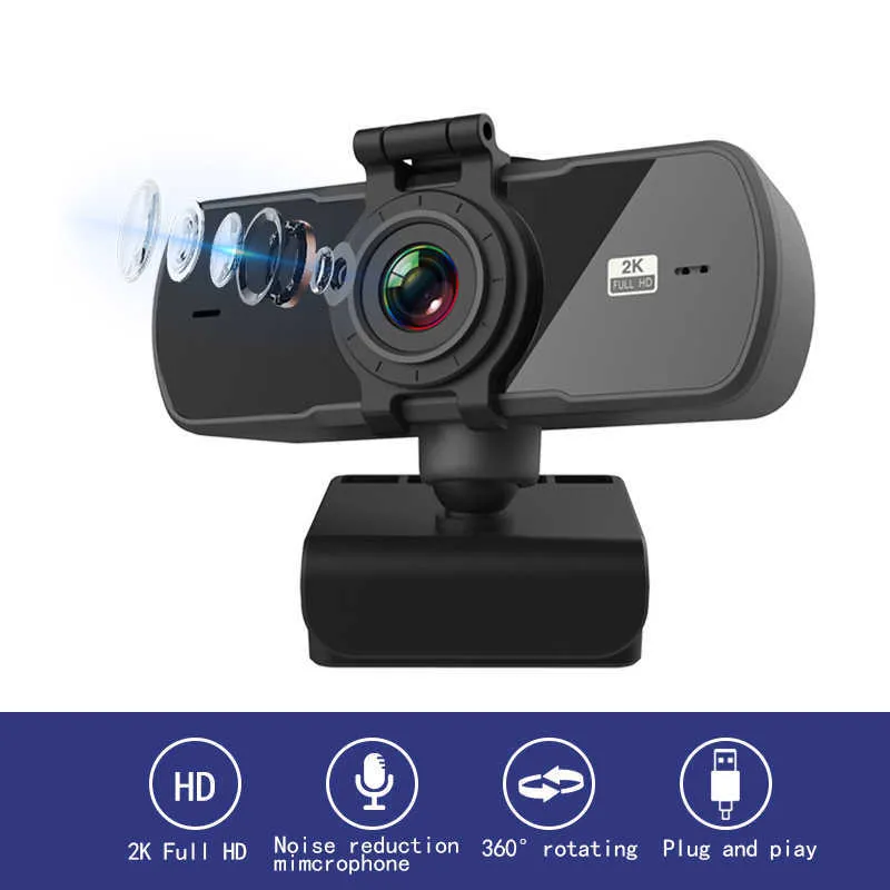 Webcams 2k-Webcam mit festem Fokus, volle Ausgabegrade, drehbar, fester Fokus, treiberfrei, für PC-Laptop-Webcam
