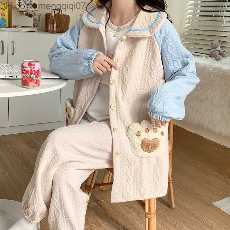 Maternity Dresses 3-piece autumn winter thick warm maternity care pajama set breastfeeding pajamas Z230728