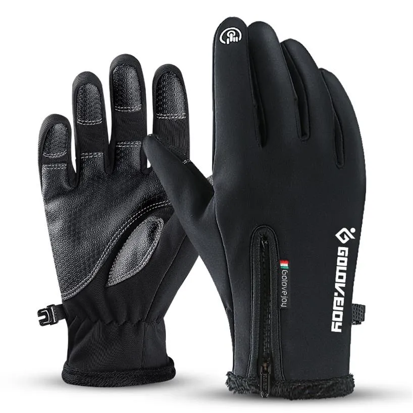 Nouveau Doigt Complet Gant Zipper Hiver Cyclisme Ski Unisexe Coupe-Vent Écran Tactile En Peluche Moto Cyclisme Équitation Tactique Gants267C