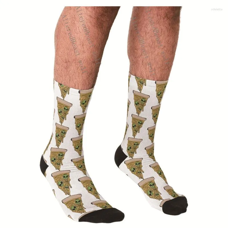 Chaussettes pour hommes drôle Alien Pizza imprimé Harajuku hommes heureux Hip Hop nouveauté mignon garçons équipage décontracté fou pour