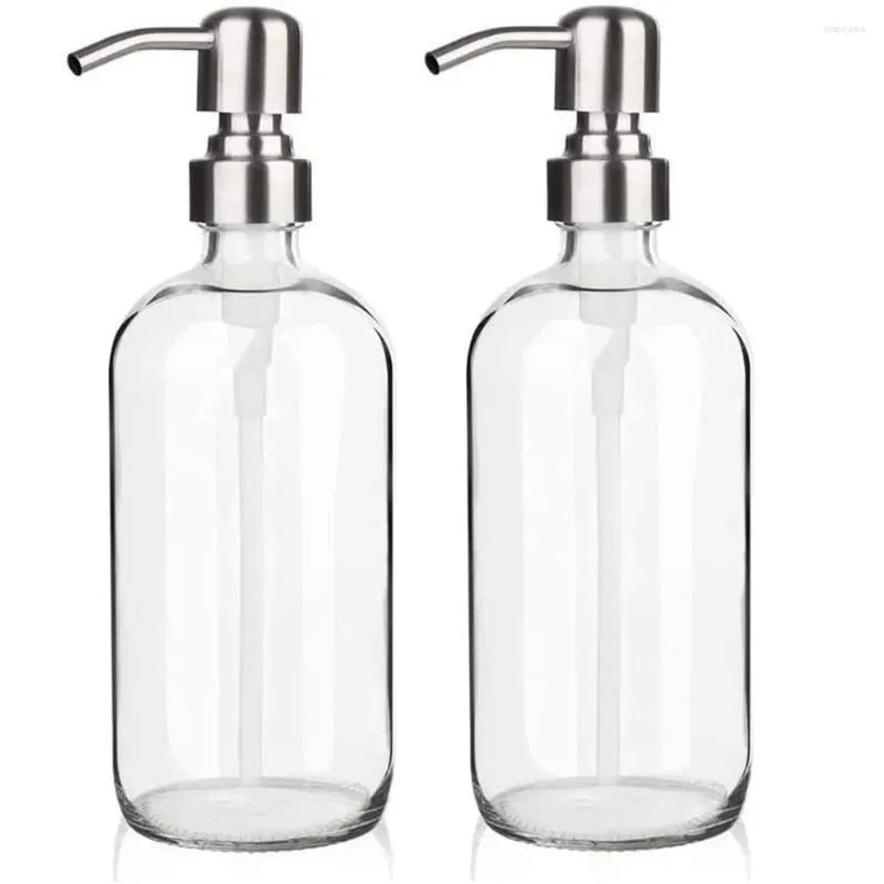 Bath Accessory Set Glass Soap Dispenser With Pump - Dish For Kitchen Bathroom 2 Pack