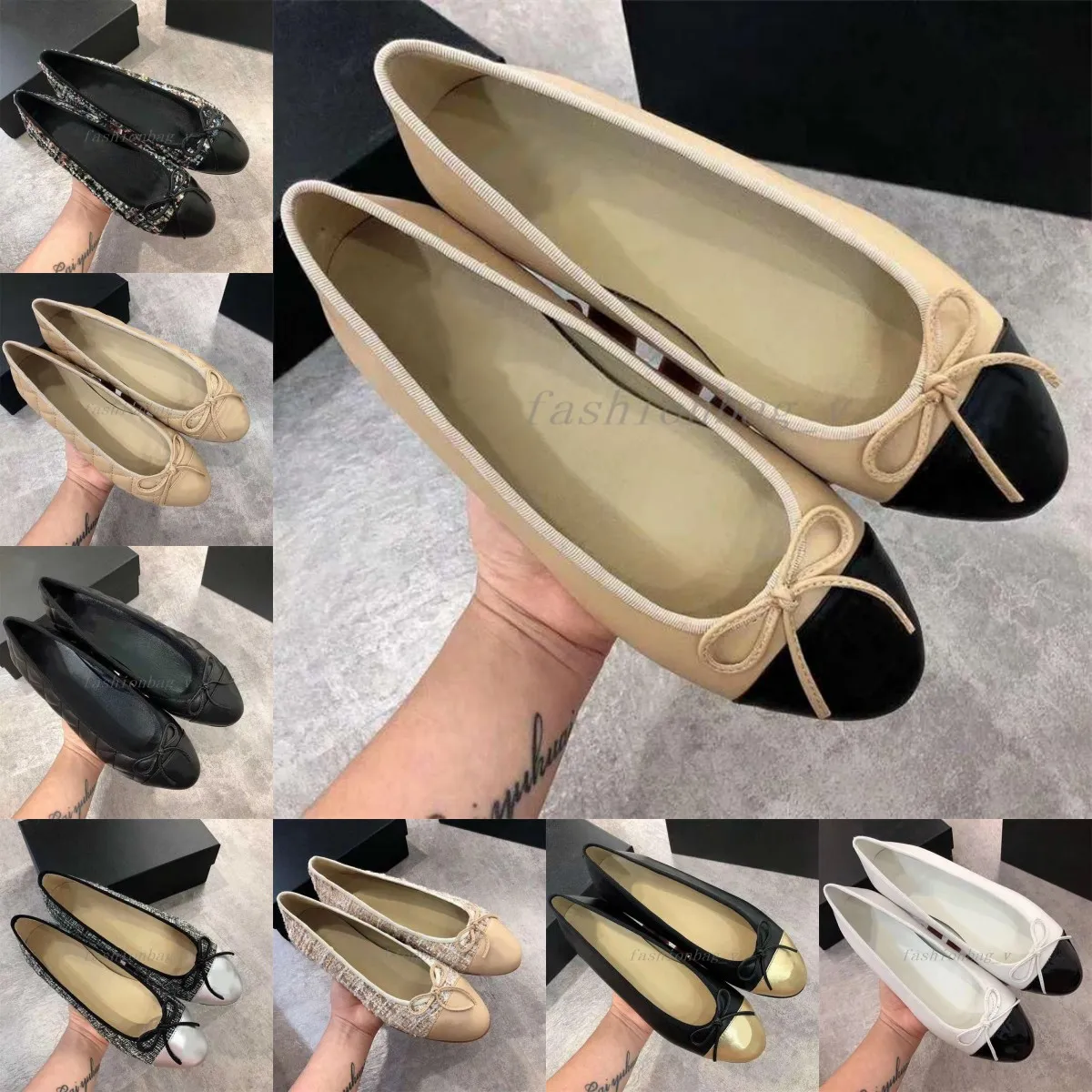 Designer Casual Shoes Ballet Flat Vintage Woolen Tweed Loafer Cowhide Bow Dance Shoe Lady Leather Trample Mules Velvet Glove Loafers