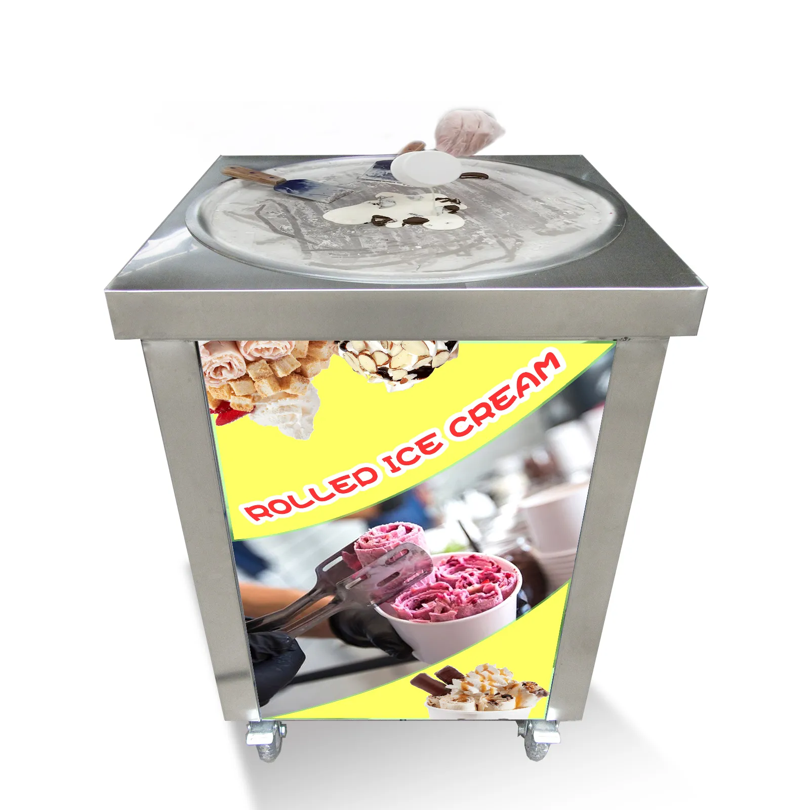 Free shipping to door commercial kitchen appliances US Franchise kitchen single round 55cm pan FRIED ICE CREAM ROLL MACHINE