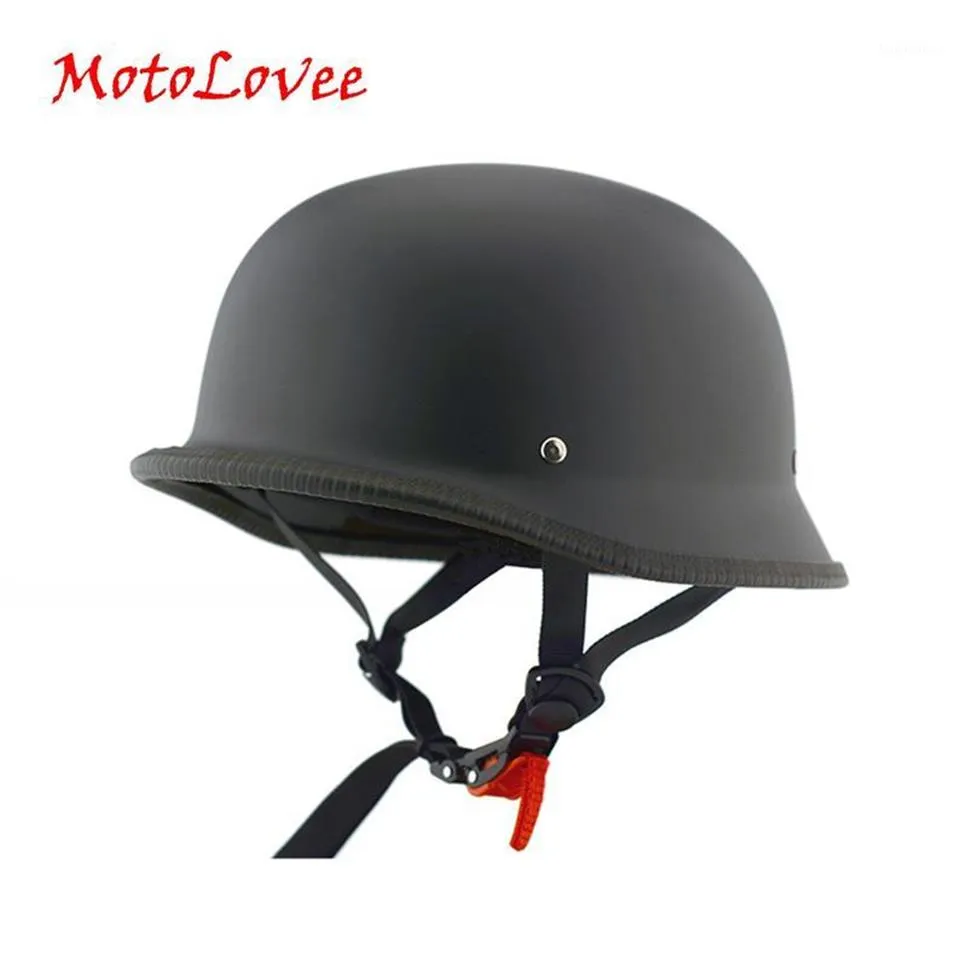 Motolovee Matte Black Universal Motorcycle Helmet Vintage Half Face Helmet Retro Niemiecki Chopper Cruiser Black Helmets1299b