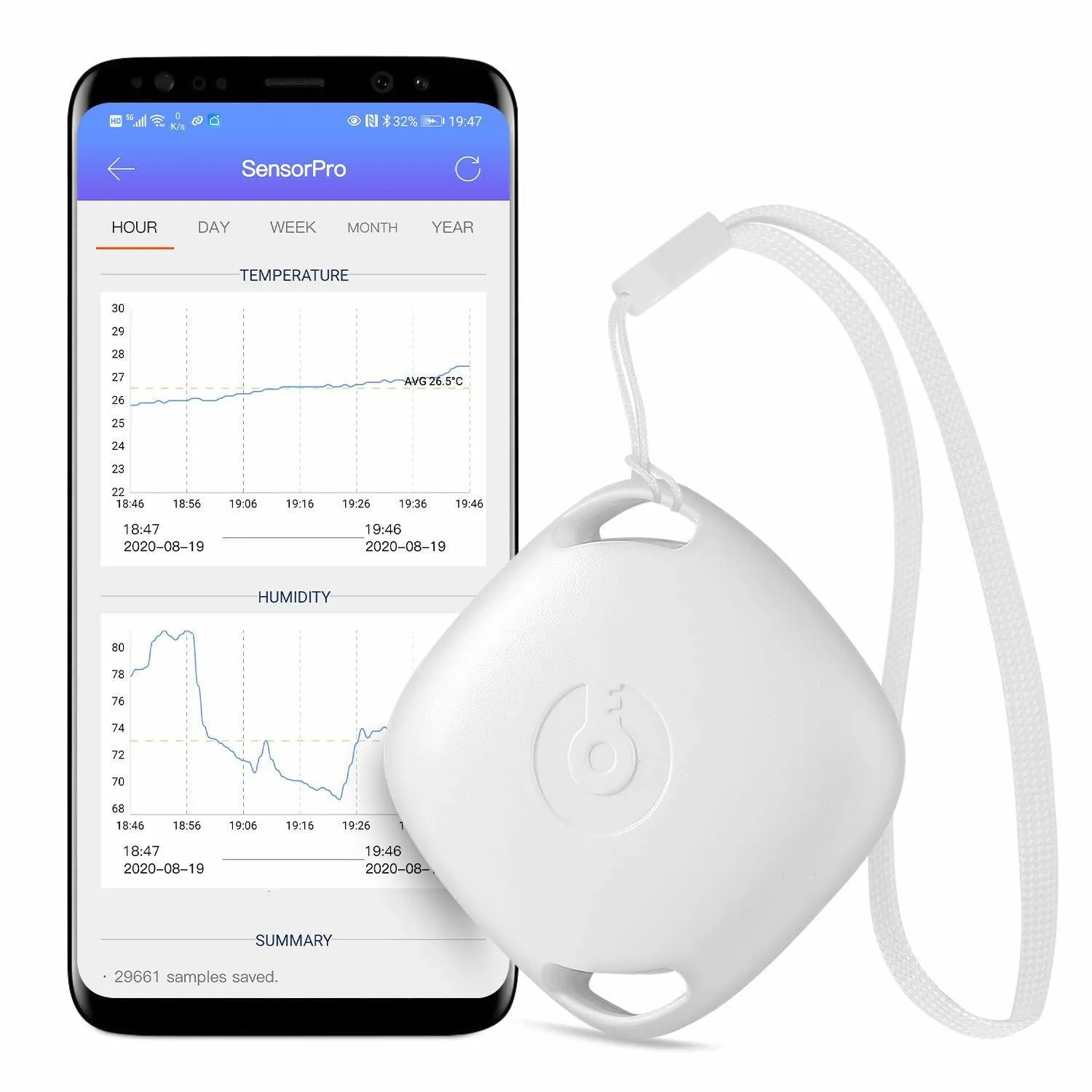 Thermomètre hygromètre Bluetooth. Capteur de température d'humidité avec  exportation de données couleur blanche