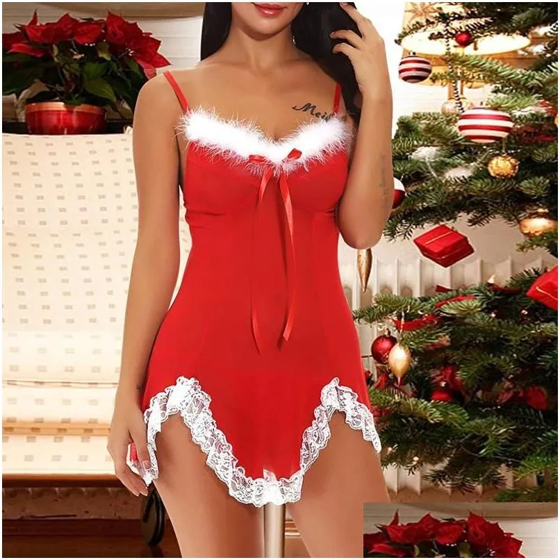 Gonna sexy Y Intimo Mutandine da donna I più venduti Pizzo Natale Donna Racy Spice Suit Tentazione Sleepwear Santa Plus Size S-4Xl Drop Dhmdz