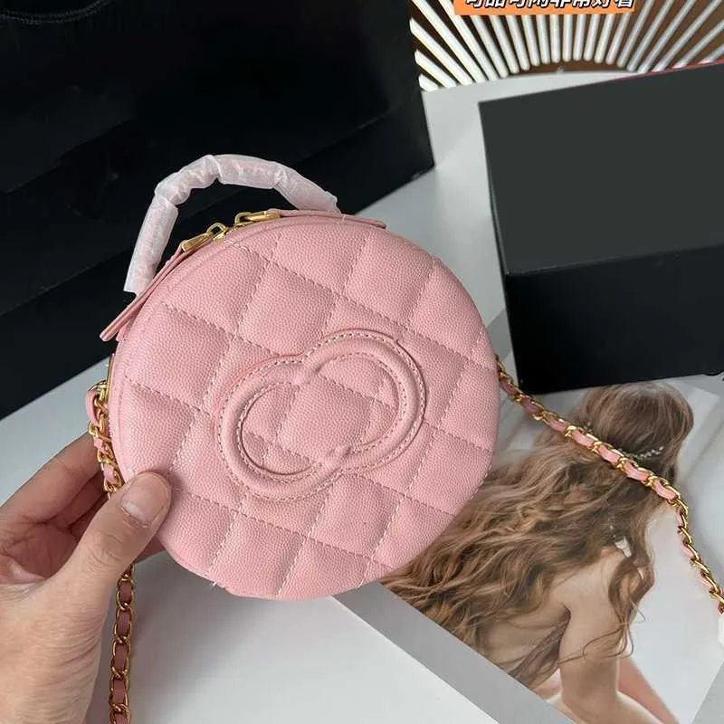 Kosmetiska väskor fall Italien Kvinnor Runda Vanity Box Bags Caviar Leather Plånbok Purse med topphandtag på Tote Cosmetic Case Crossbody Circle Z230731