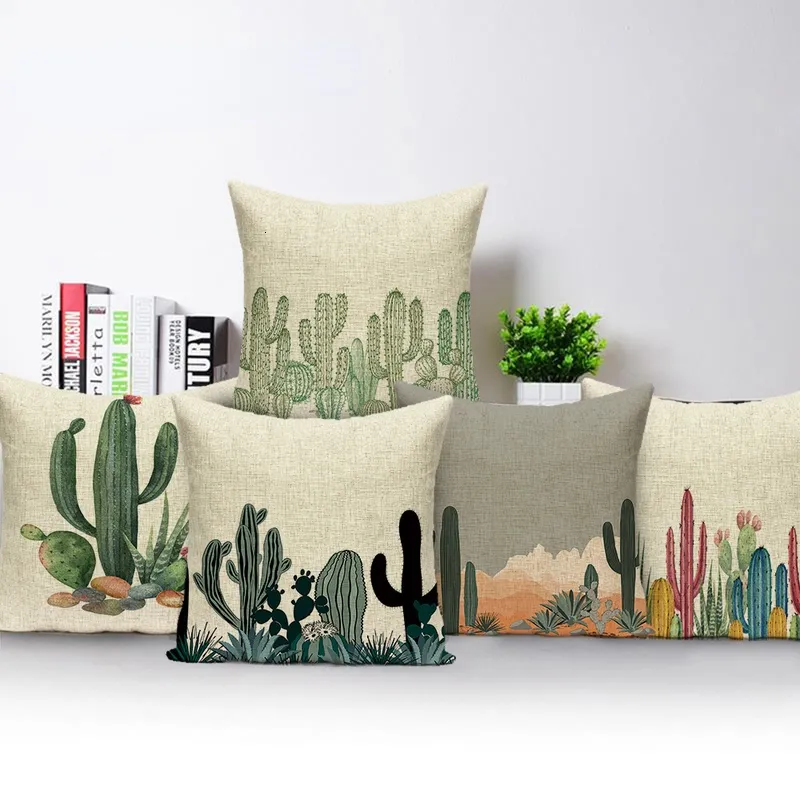 Cushion Decorative Pillow Cactus Cushion Cover Letter Decoration Cases Living Room Covers Tropical Plant Desert Linen Case Almofadas 230727