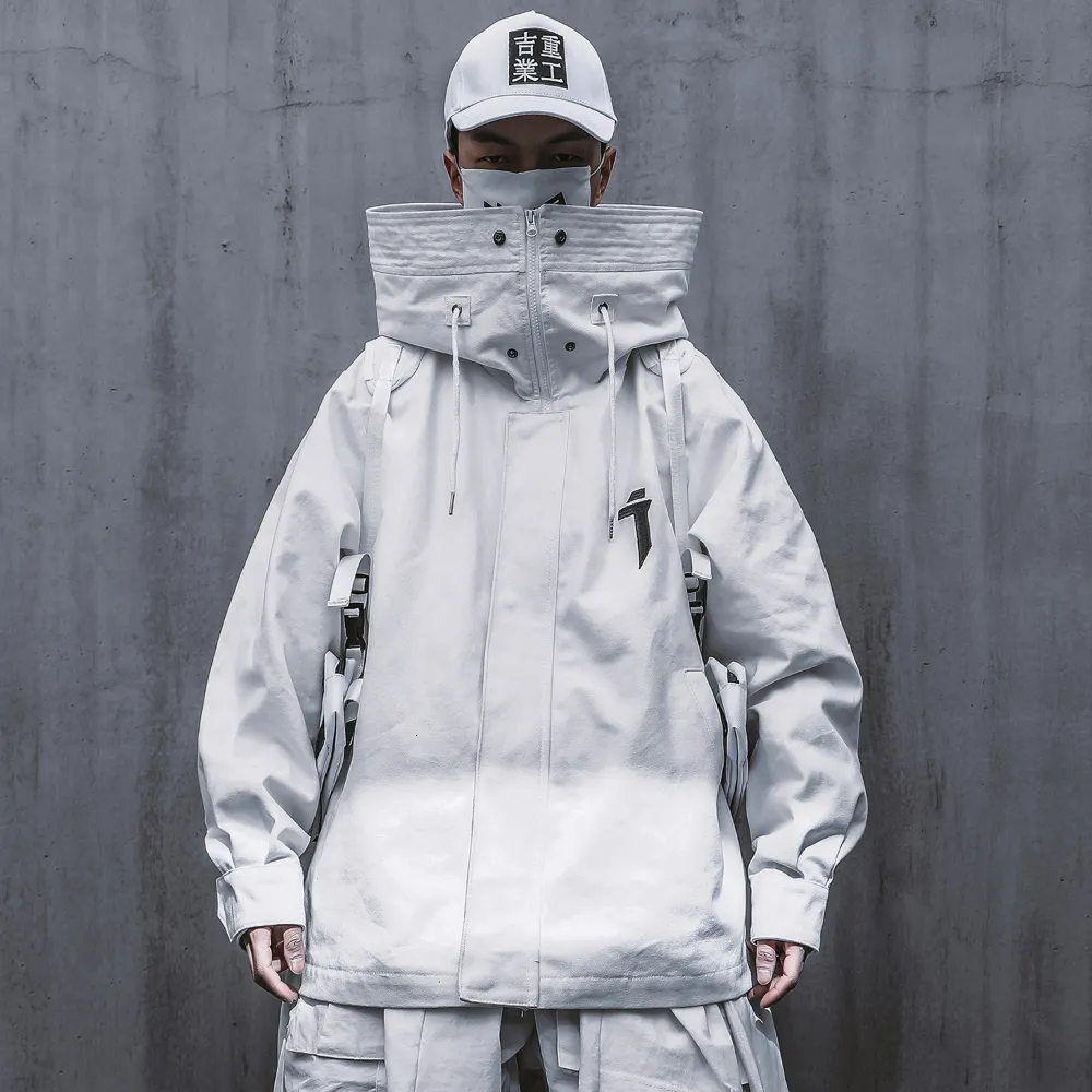 Męskie kurtki harajuku trend funkcjonalny wysoki płaszcz hiphopowy oversize z kapturem kurtka technologiczna Outdoor Streetwear Ubrania 2307727