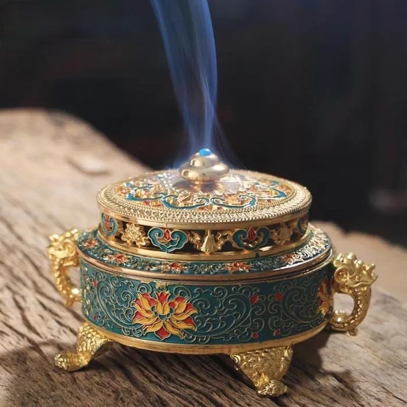 Novelty Items Colored Enamel Lotus Incense 4 Foot Metal Painted Base Tea Ceremony Accessories Sandalwood Coil Censer Home Decor 230727