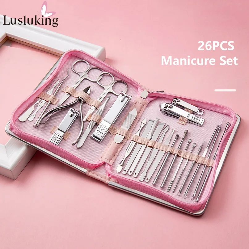 Nail Clippers 9/18/26Pcs Manicure Set Stainless Steel Nail Clippers Cuticle Nipper Pedicure Care Tool Dead Skin Scissor Cleaning Grooming Kit 230728