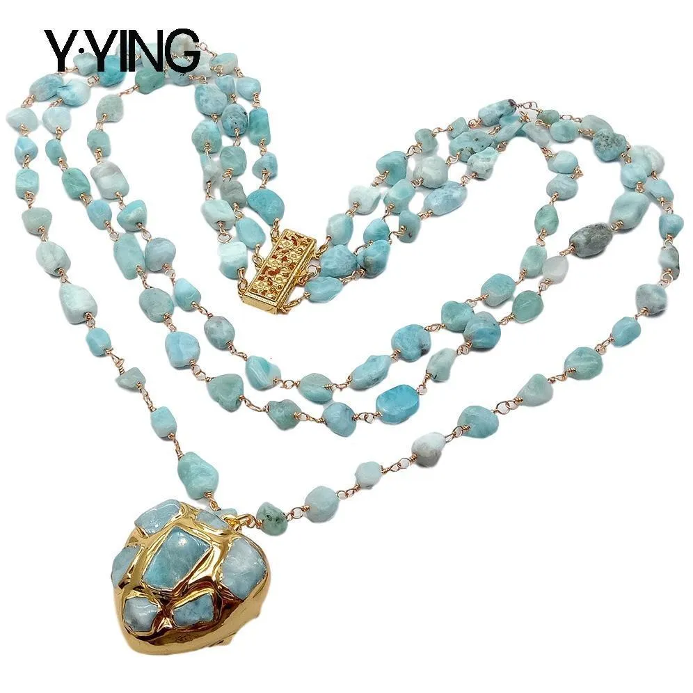 Чары Yying 3 Strands Natural Blue Larimar Rosary Chain Collece Countrace Coolsed Pendate Corpente Collece для женщин 18 '230727