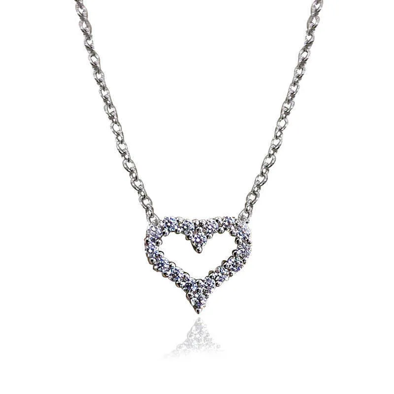 Designer Brand Tiffays Diamond Heart Necklace 925 Silver Necklace Fashion Trendy Simple with Logo