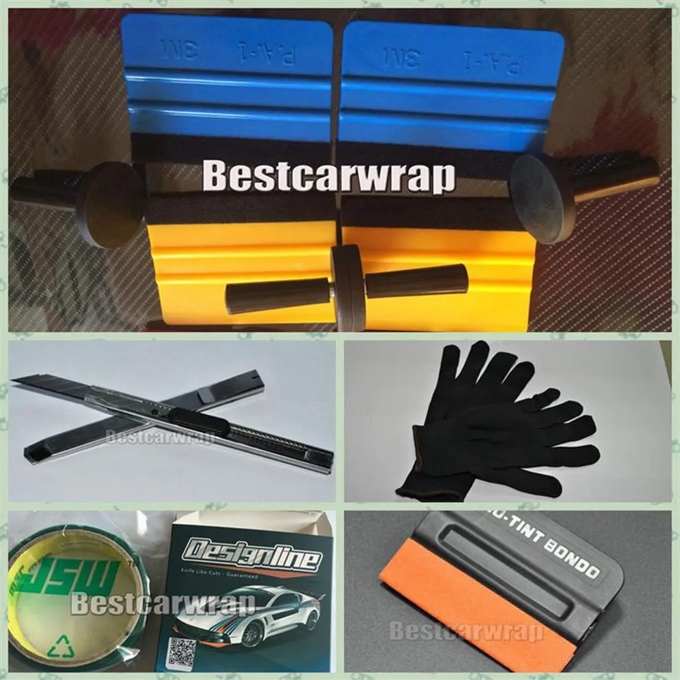 1xKnife 2x mes en 4 stuks Magneet 4 stuks 3M Zuigmond 1x Mesloze tape 1 paar handschoenen # Voor Car Wrap Window tint Tools kits291a