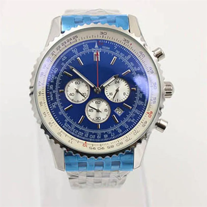 Nieuwe Kwaliteit B06 B01 Navitimer Horloges Chronograaf Batterij Beweging Quartz Marineblauwe Wijzerplaat Mannen Horloge Stainsteel Staal Heren Wristwatc269b