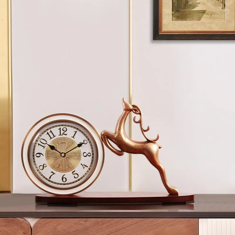 Table Clocks Clock American Vintage Solid Wood Creative Fashion Living Room Home Desktop Nordic Ornaments