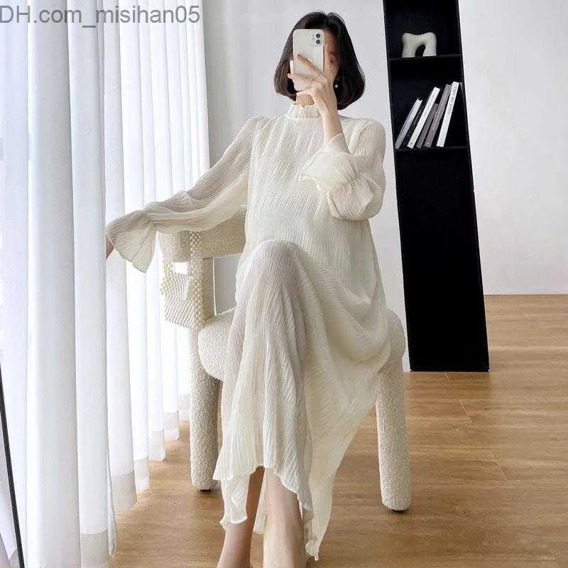 Sukienki macierzyńskie sukienki 9114# 2022 Wiosna nowa koreańska moda plisowana szyfonowa dystansowa sukienka elegancka ubrania dla kobiet w ciąży Z230731