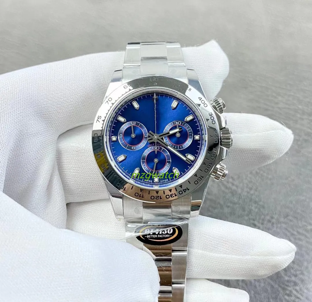 BTF better Mens watch Timing function Swiss cal.4130 movement 904L fine steel Ceramic ring mouth sapphire crystal glass 40MM Super luminous Waterproof Blue dial