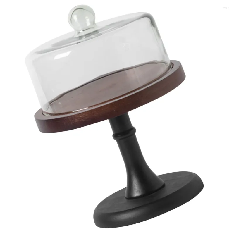 Kitchen Storage 1 Set Of Cake Stand With Dome Cover Cupcake Wooden Display Covered Holder