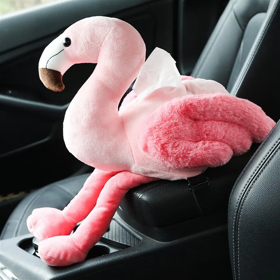 1st Ins Pink Flamingo Box Cover Creative Car Armest Tissue Case