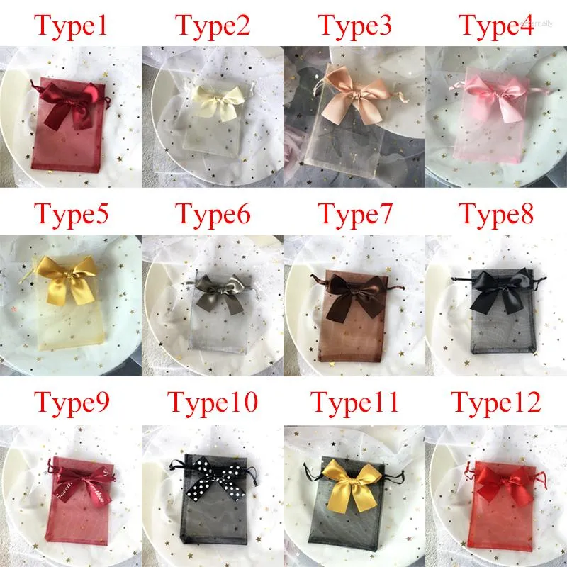 Present Wrap 12Colors 10st Bow Yarn Bag Drawstring Wedding Candy Jewelry Trial Lipstick Soap Packaging Small