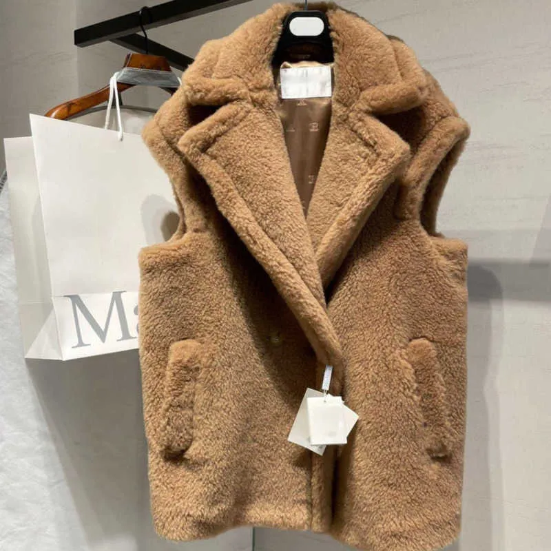 Vêtements d'extérieur pour femmes 100% laine manteau femmes hiver chaud sans manches gilet Designer veste mode Max Cardigan col en V laine manteaux luxe femmes vêtements