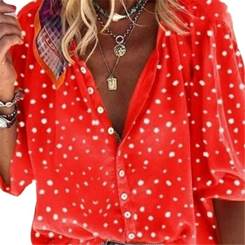 Maglia Donna A Pois Con Bottoni - Maniche Lunghe, Vestibilità Elegante E Leggera - Tessuto In Poliestere - Ideale Per Autunno E Inverno - Taglie EU 36-42