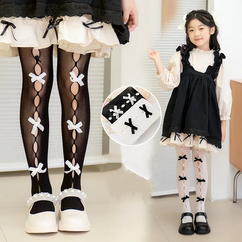 Barn Socks Girl Tight Retro European Style Lolita Lace Bow Pantyhose For Children Summer Breattable Thin Mesh Stocking Decover Sock 230728