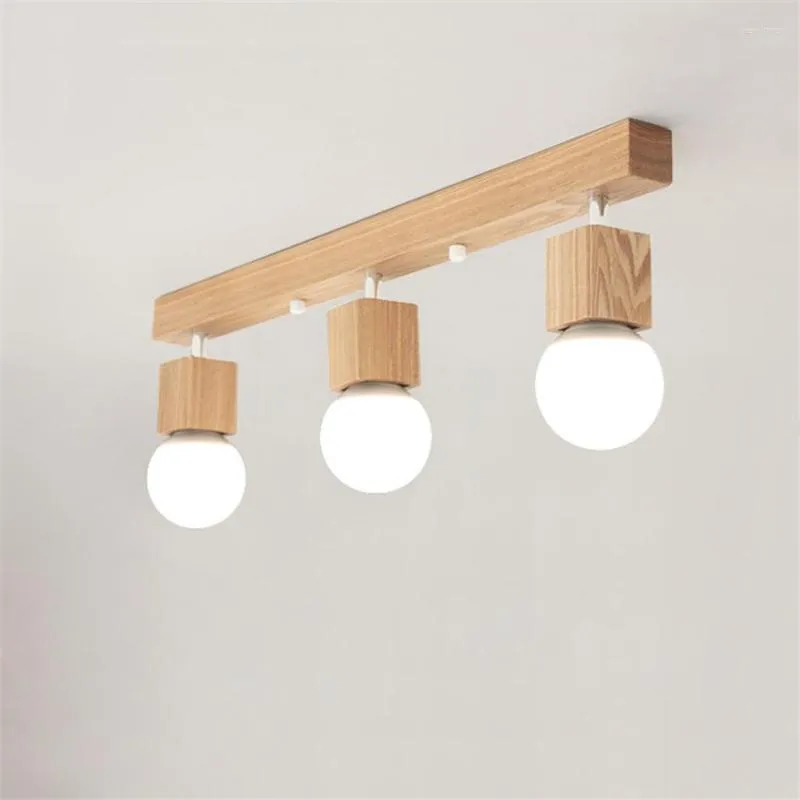 Ceiling Lights Nordic Modern Rectangular Solid Wood Bedroom Study Bookcase Restaurant LED 3head Lamps Household Lighting