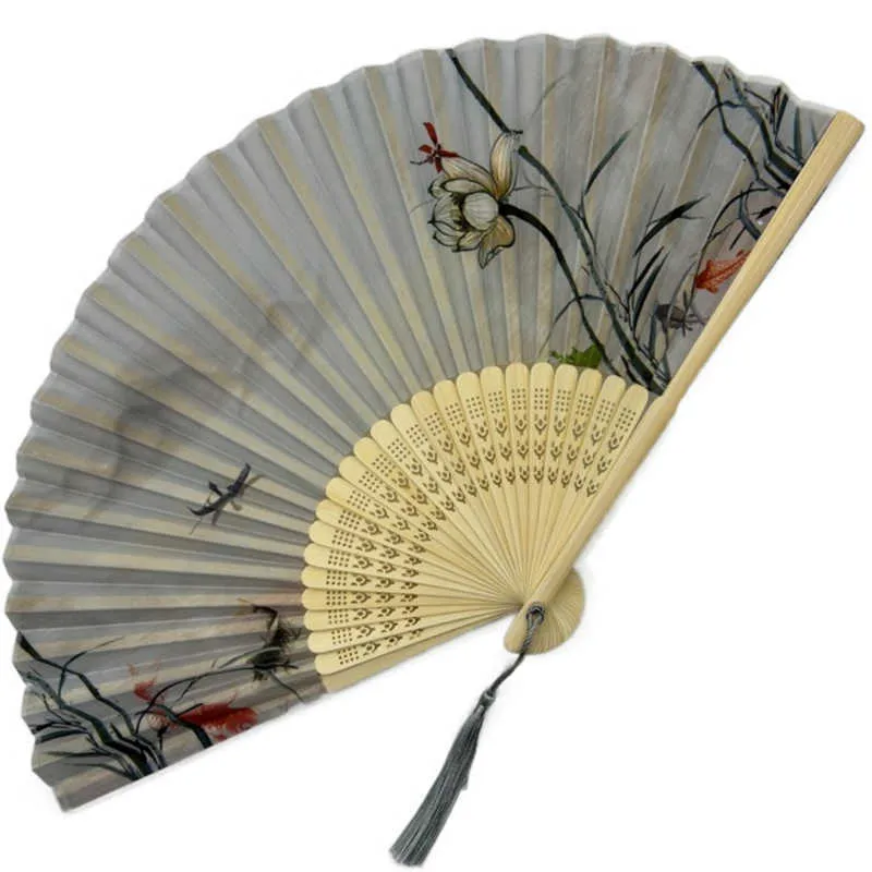 Chinese Style Products Style chinois paysage peinture ventilateur pliant gravé bambou côtes danse ventilateur haute qualité gland élégant hommes femme ventilateur