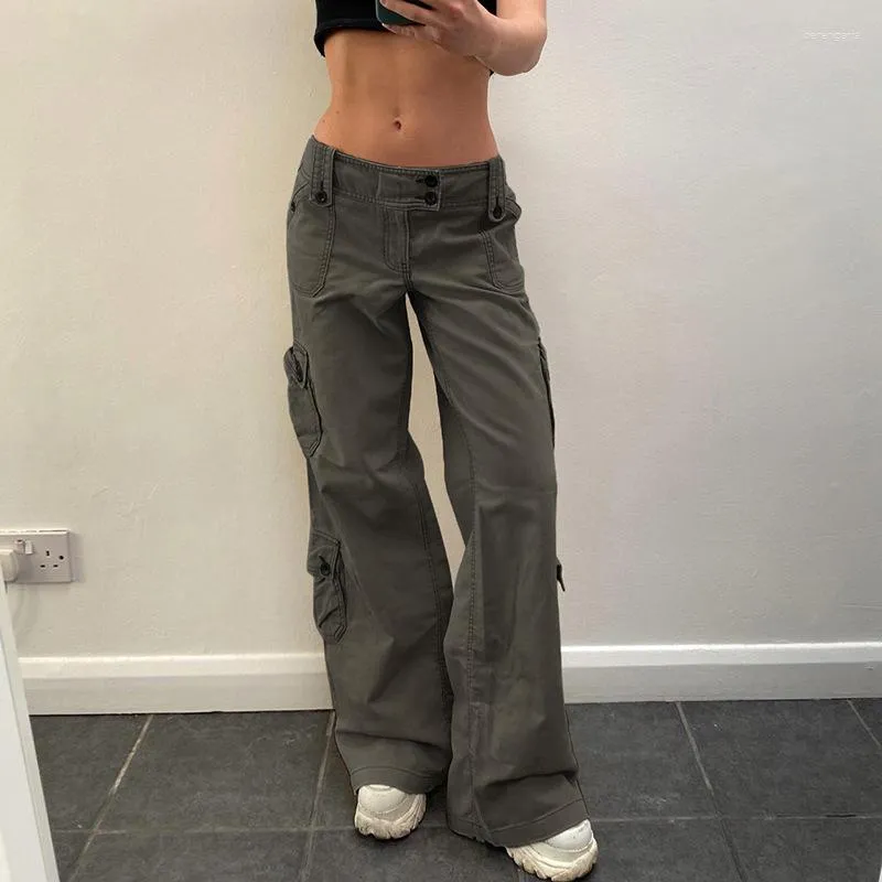 Women s 90s Style Baggy Low Rise Cargo Jeans Vintage Black Streetwear Casual Clothing with Multi Pockets