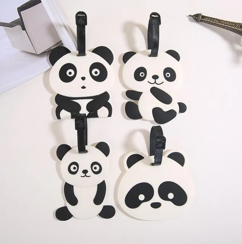 DHL200pcs Bag Parts Cute Panda Printing PVC Travel Luggage Tag Mix Color