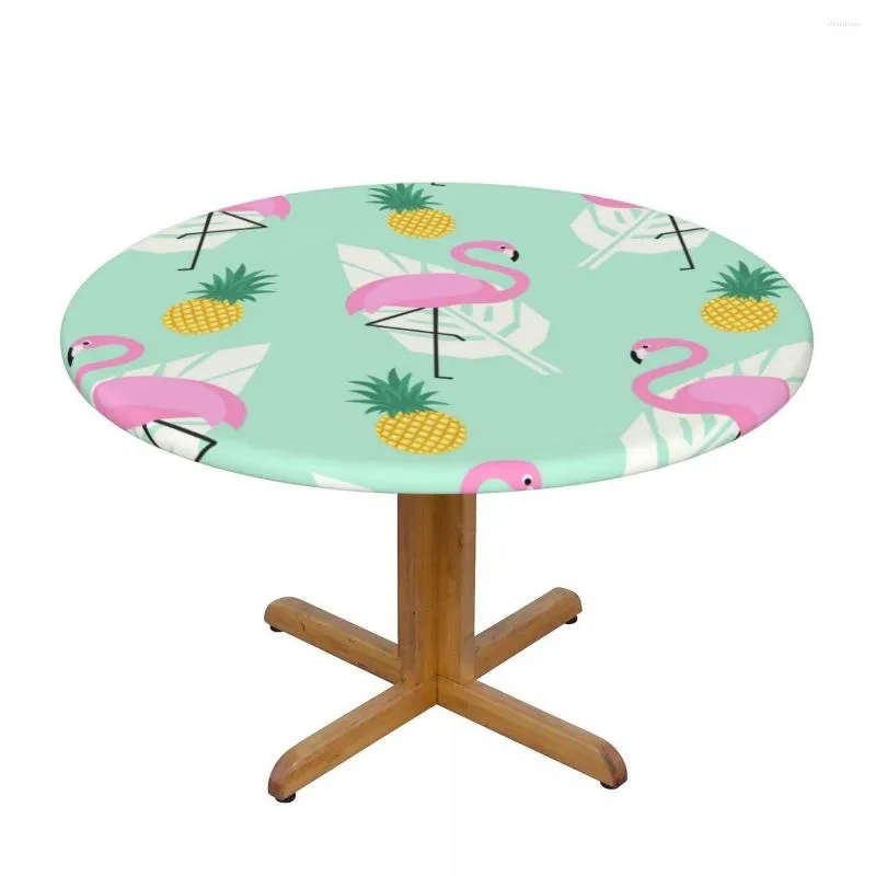 Bordduk monterad rund bordsdukskydd mjuk täckning tropiska flamingos ananas palm lämnar anti-skald platta kök tablemat