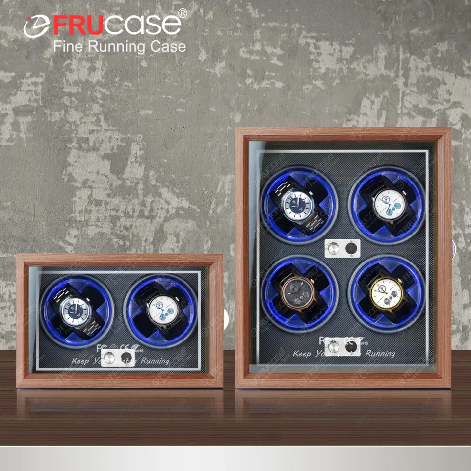 مشاهدة Winders Frucase Wooden Watch Winder للساعات التلقائية 4 مربع مجوهرات عرض جامع تخزين الحبوب الخشب مع الضوء 230728