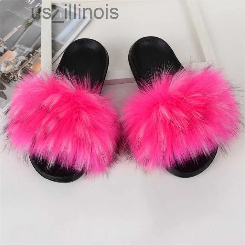 Slippers Zomer bontpantoffels kinderen nepbont slides kinderen nepbont pluizige sandalen meisjes strand thuis pluche sliders kind harige slippers J230728