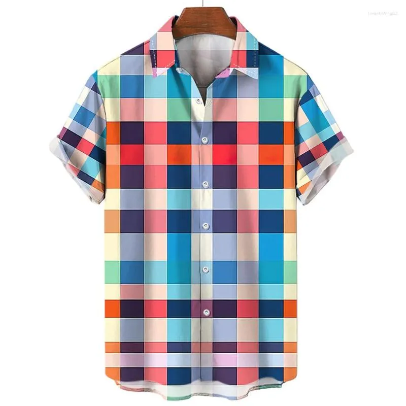 Мужские повседневные рубашки летняя тартанская полоса печатная рубашка
