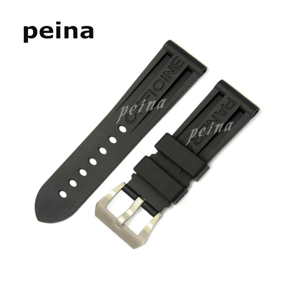 22mm 24mm HOMBRE NUEVO Top Grade Black Diving Silicone Rubber Watch BANDS Correa PARA PANERAI BANDS249m