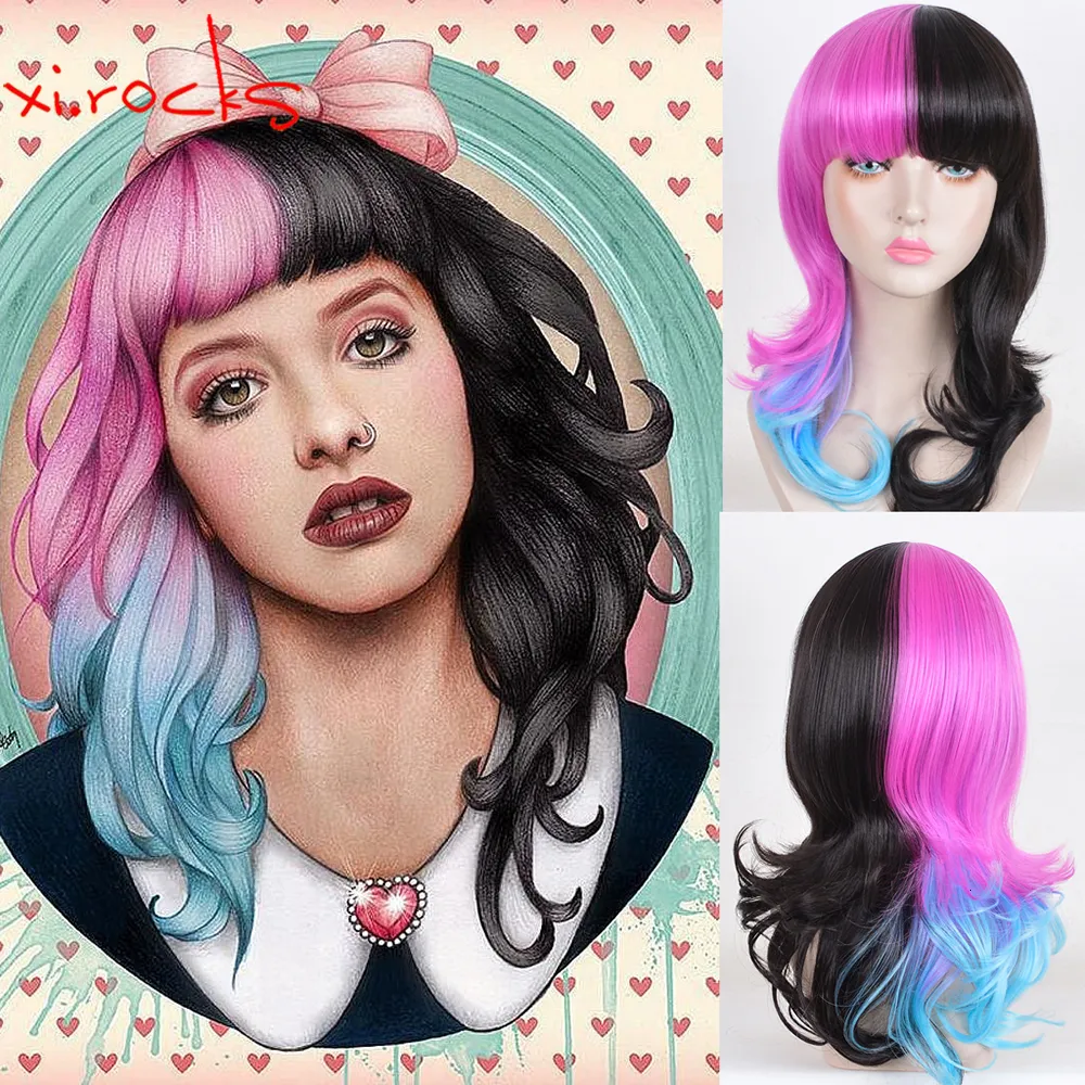 Cosplay Wigs Xi.Rocks 3506 Melanie Martinez Halloween Party Colorful For Short Wavy Ombre Synthetic High Temperature Fiber Hair Cosplay Wig 230727