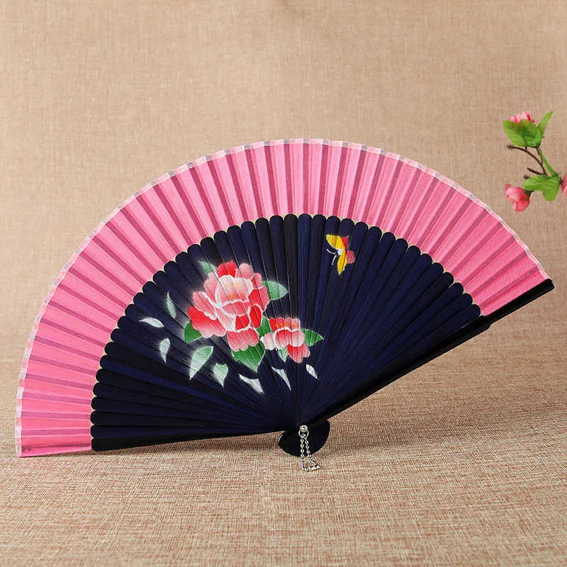 Chinese stijlproducten Chinese stijl Antieke lak Bamboe vouwventilator Bloemen Gedrukte Decoratieve fan Portable Wedding Gift Fan