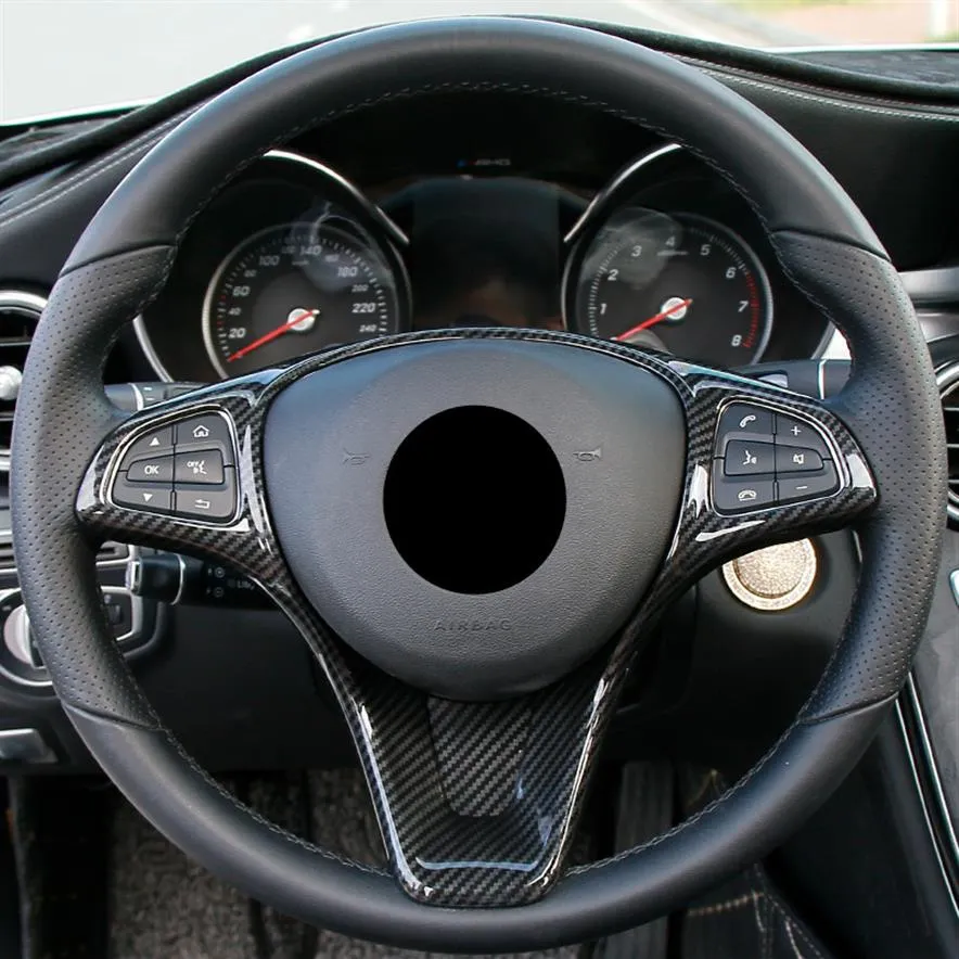 ABS de décoration de cadre de bouton de volant de voiture de couleur de fibre de carbone pour Mercedes Benz classe C W205 GLC X253 classe E W213 2015-18193H