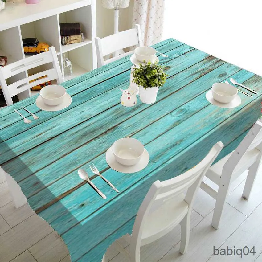 Tkanina stołowa drewniana tekstura drukowania prostokątne obrusy do stołowego dekoracji wodoodpornej okładki stolika do kawy R230726