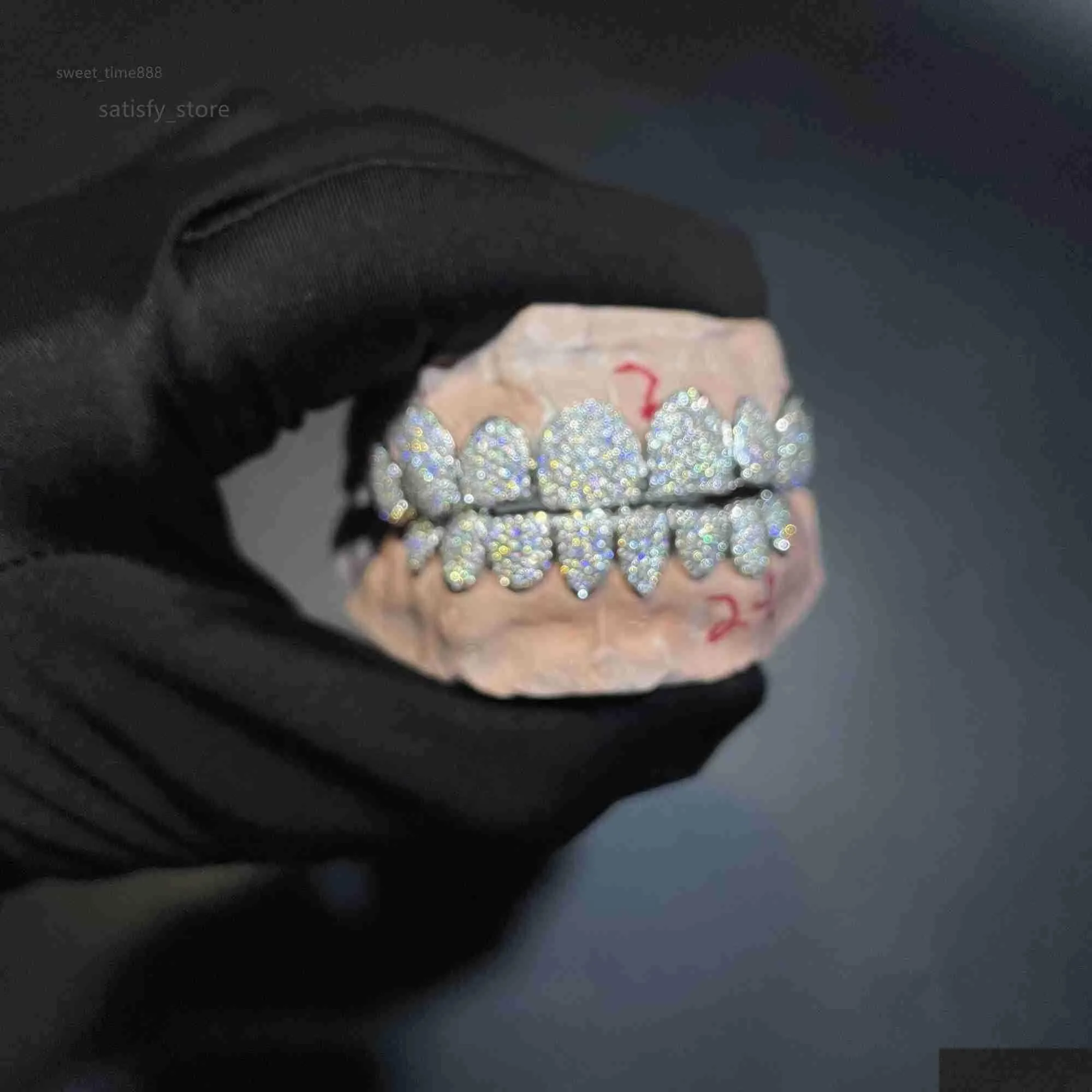 custom made dental grills iced out sterling silver real gold jewelry zigzag setting vvs moissanite diamonds teeth grillz