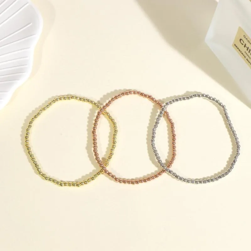 Strand Handgjorda kvinnors 3mm guldpläterade pärlor armband uttalande runt stretch armband kvinnliga smycken grossist