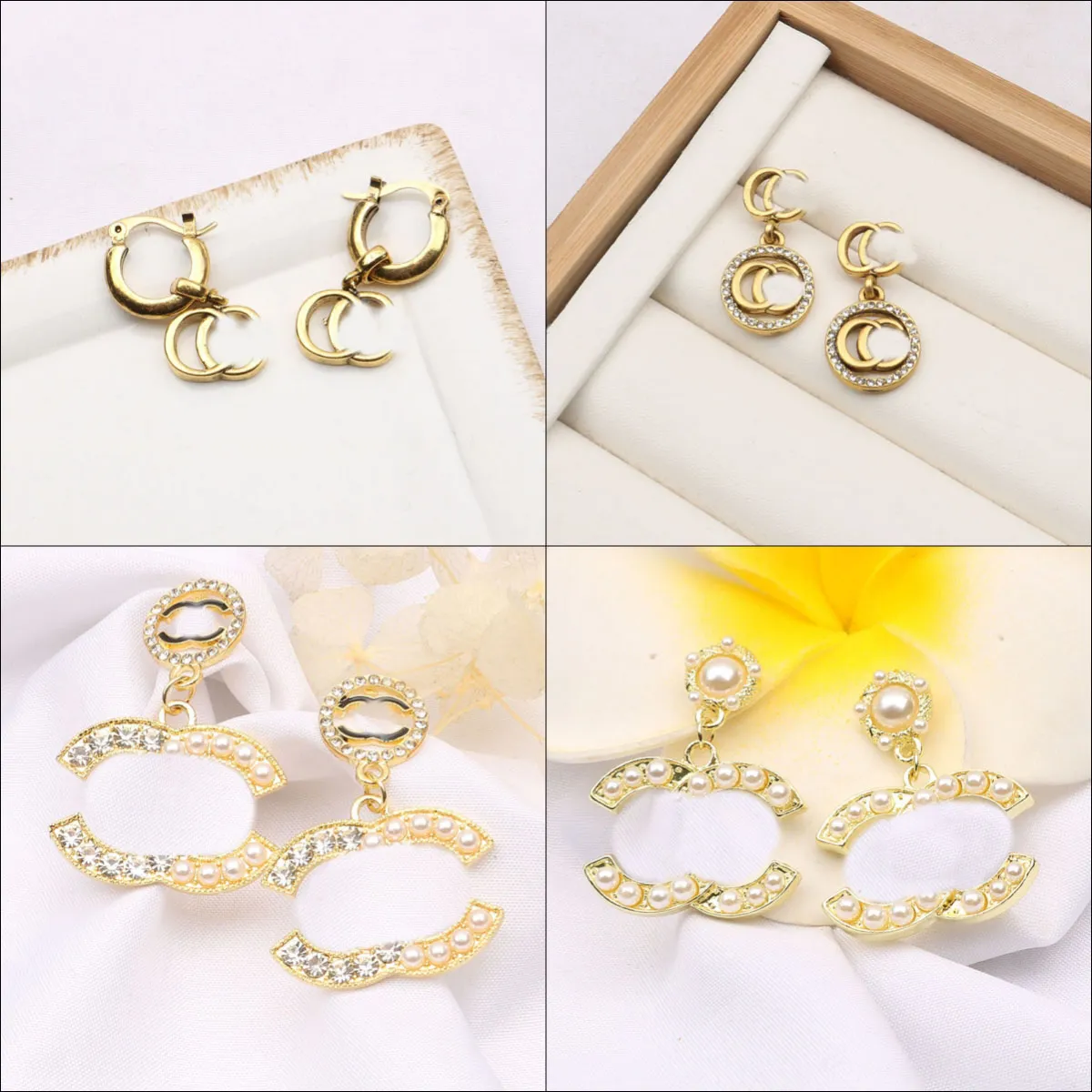 7Style Gold Ploated Sier Brand Designers Letters Stud -oordrup Geometrische beroemde vrouwen Crystal Rhinestone Pearl Earring Wedding Party Joodlry Gifts