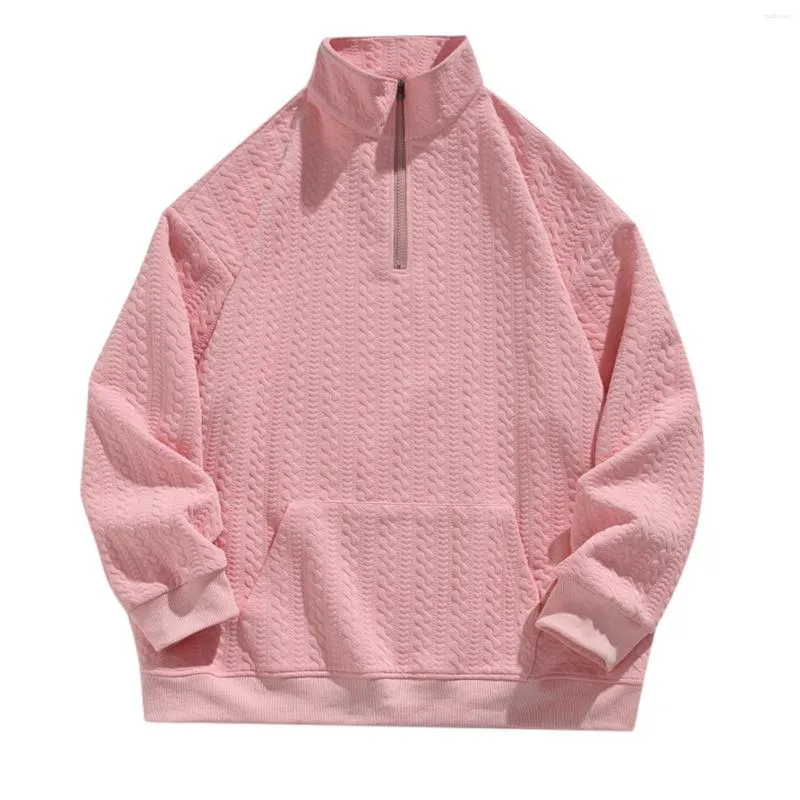 Erkek Hoodies Güçlü Erkekler Sevgisi Pembe Renk Harajuku Patchwork 2023 Sonbahar Külver Günlük Sweatshirt Stand Yaka Giysileri